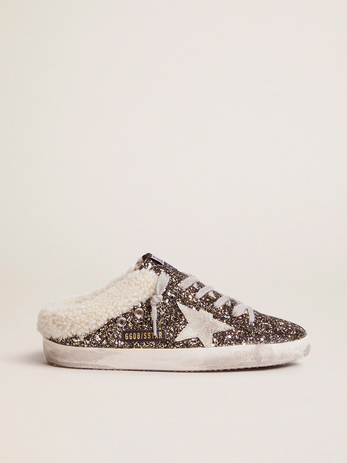 Women's Super-Star Sabot with glitter and shearling interior| Golden Goose