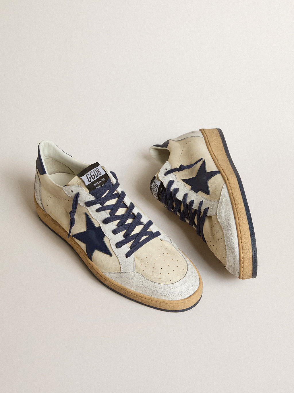 Ball Star LTD in cream nappa with blue leather star and heel tab| Golden Goose