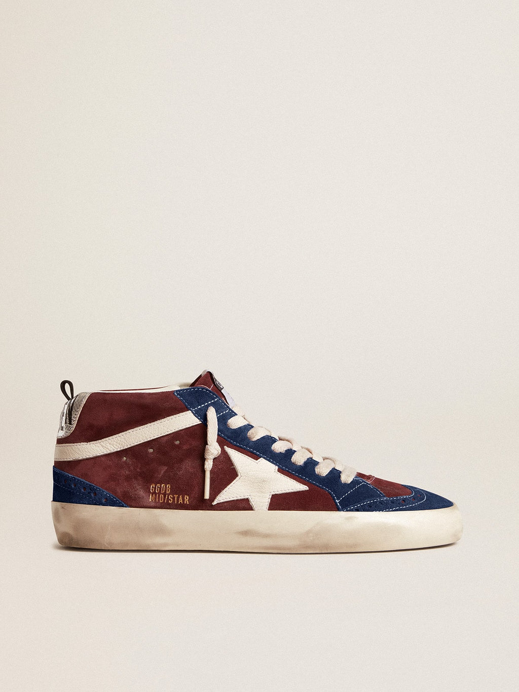 Mid Star in wine-red suede with white nappa star and flash| Golden Goose