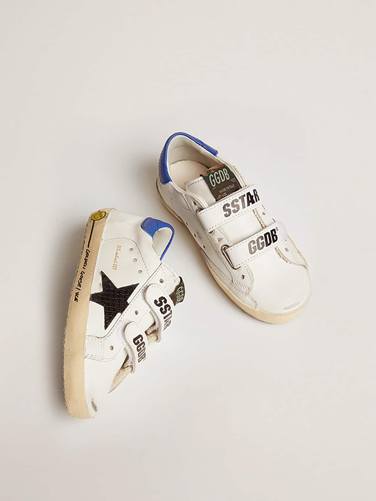 Young Old School with black snake print leather star and blue heel| Golden Goose