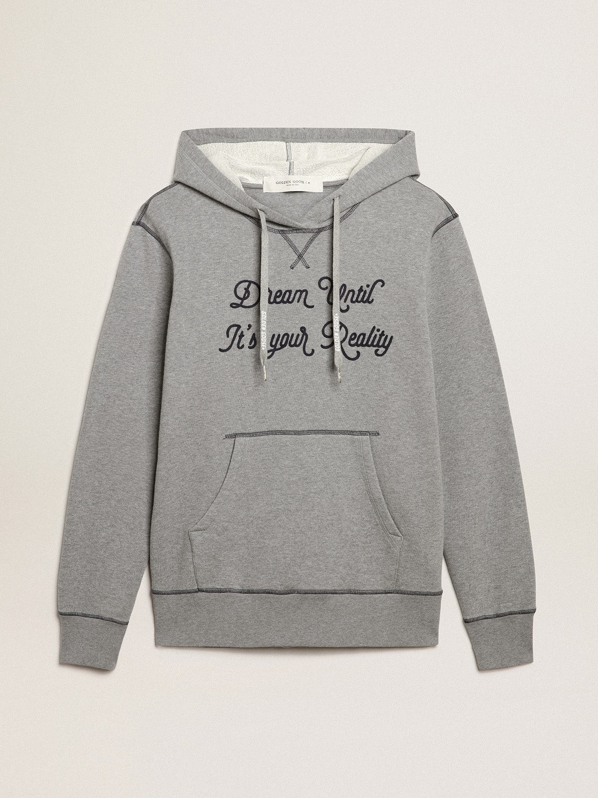 Gray melange cotton sweatshirt with hood| Golden Goose