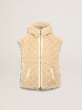 Women's reversible sheepskin vest in ecru| Golden Goose