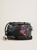 Women's Star Bag in black hammered leather with multicolor print| Golden Goose