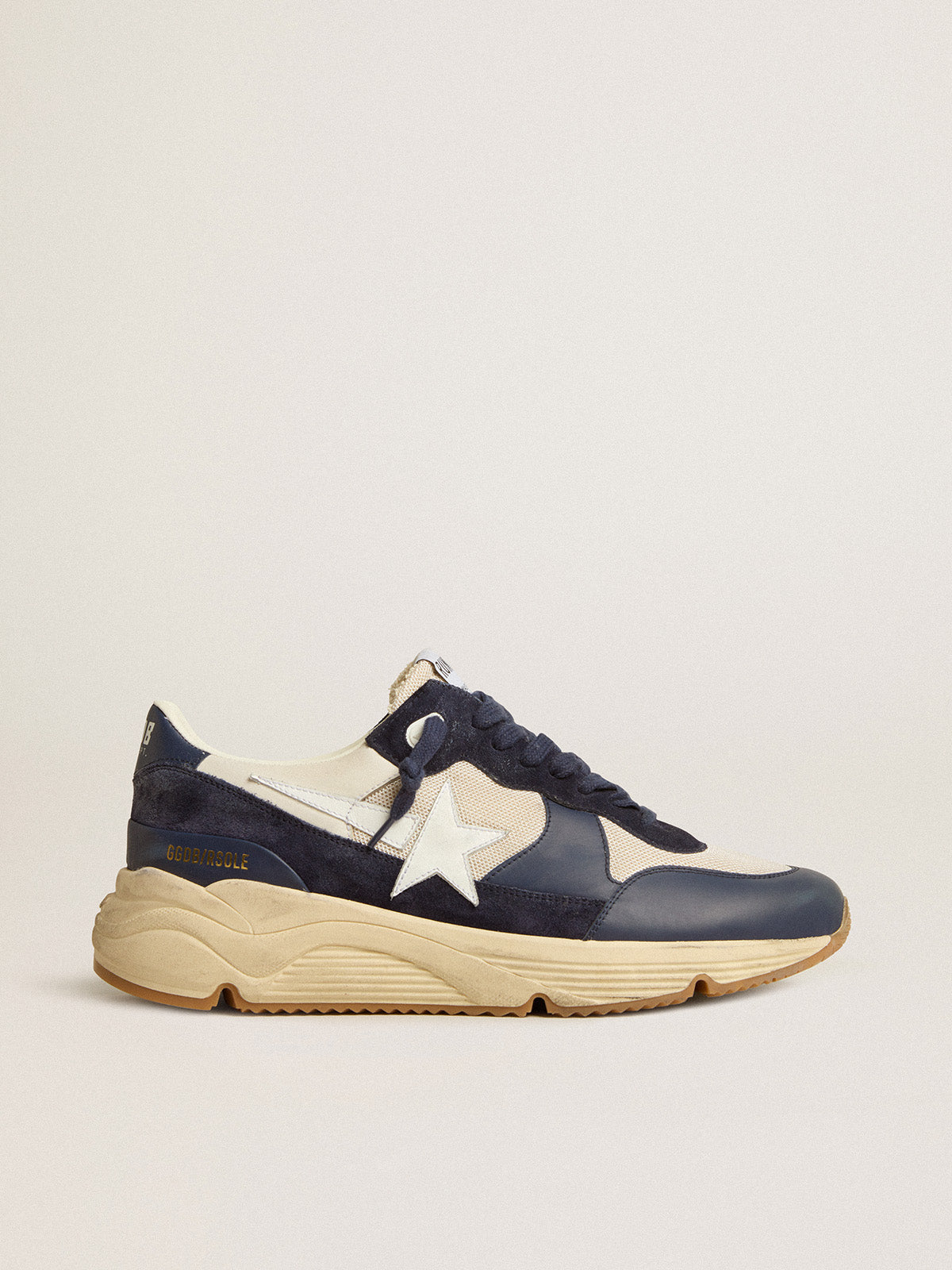 Running Sole in cream mesh and blue leather with a white leather star| Golden Goose