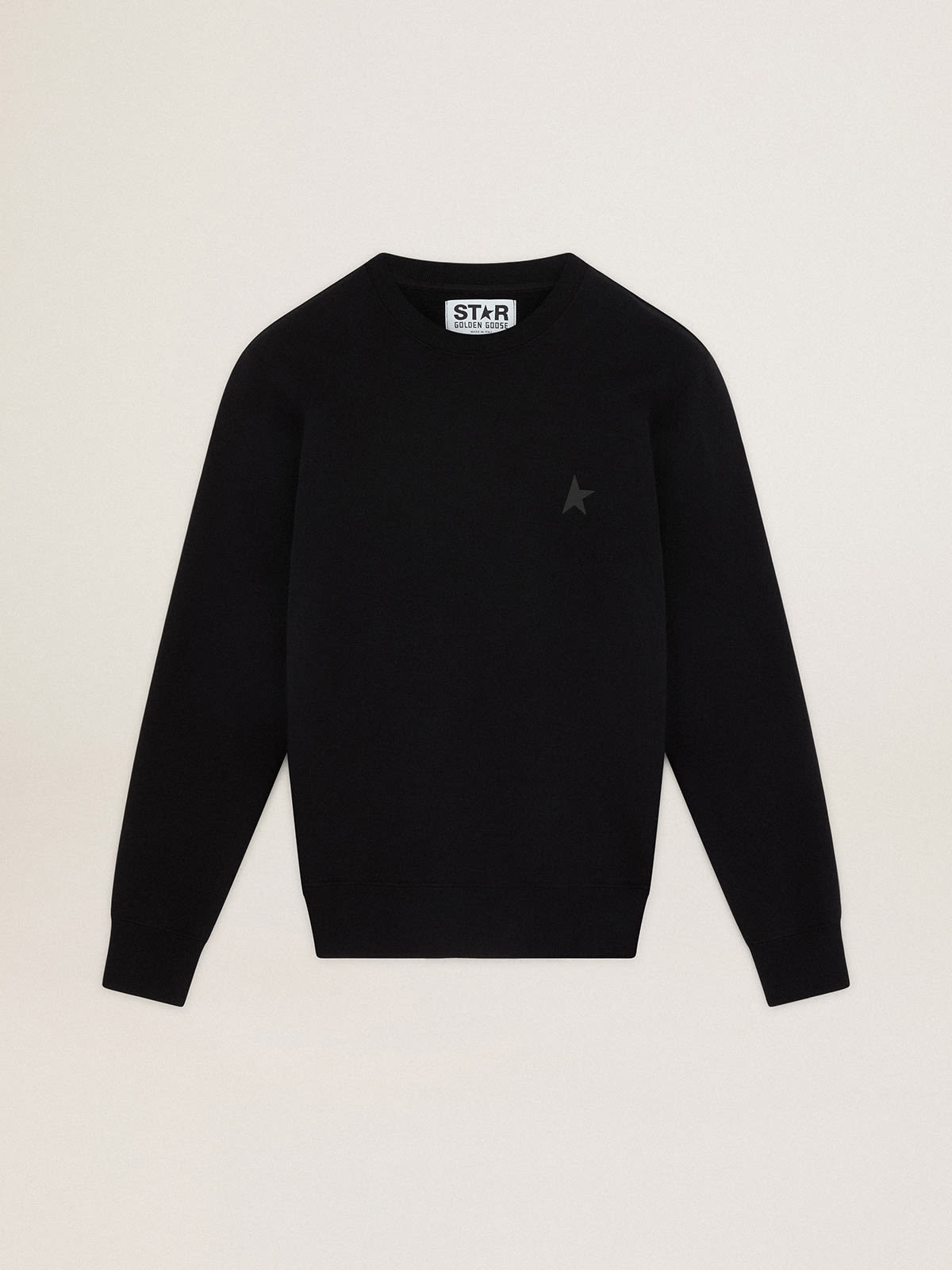 Black Archibald Star Collection sweatshirt with tone-on-tone star on the front| Golden Goose