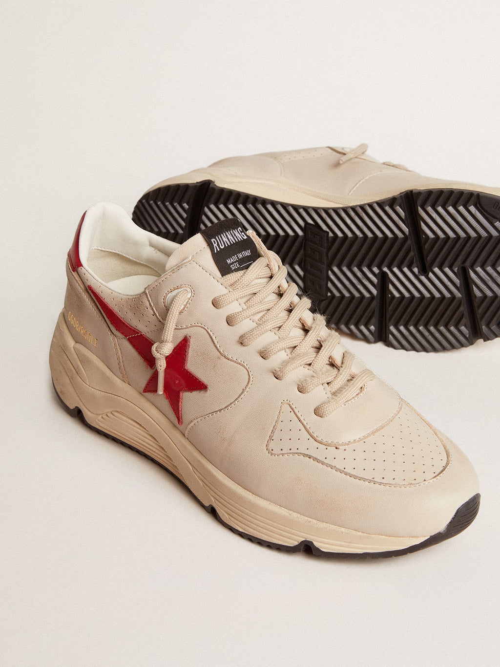 Men's Running Sole in gray nappa leather with red nappa leather star and heel tab| Golden Goose
