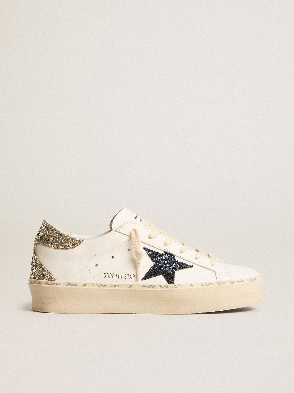 Women's Hi Star with blue glitter star and platinum glitter heel tab| Golden Goose