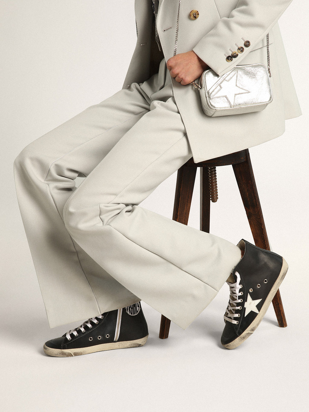 Women's Francy with black leather upper and white star| Golden Goose