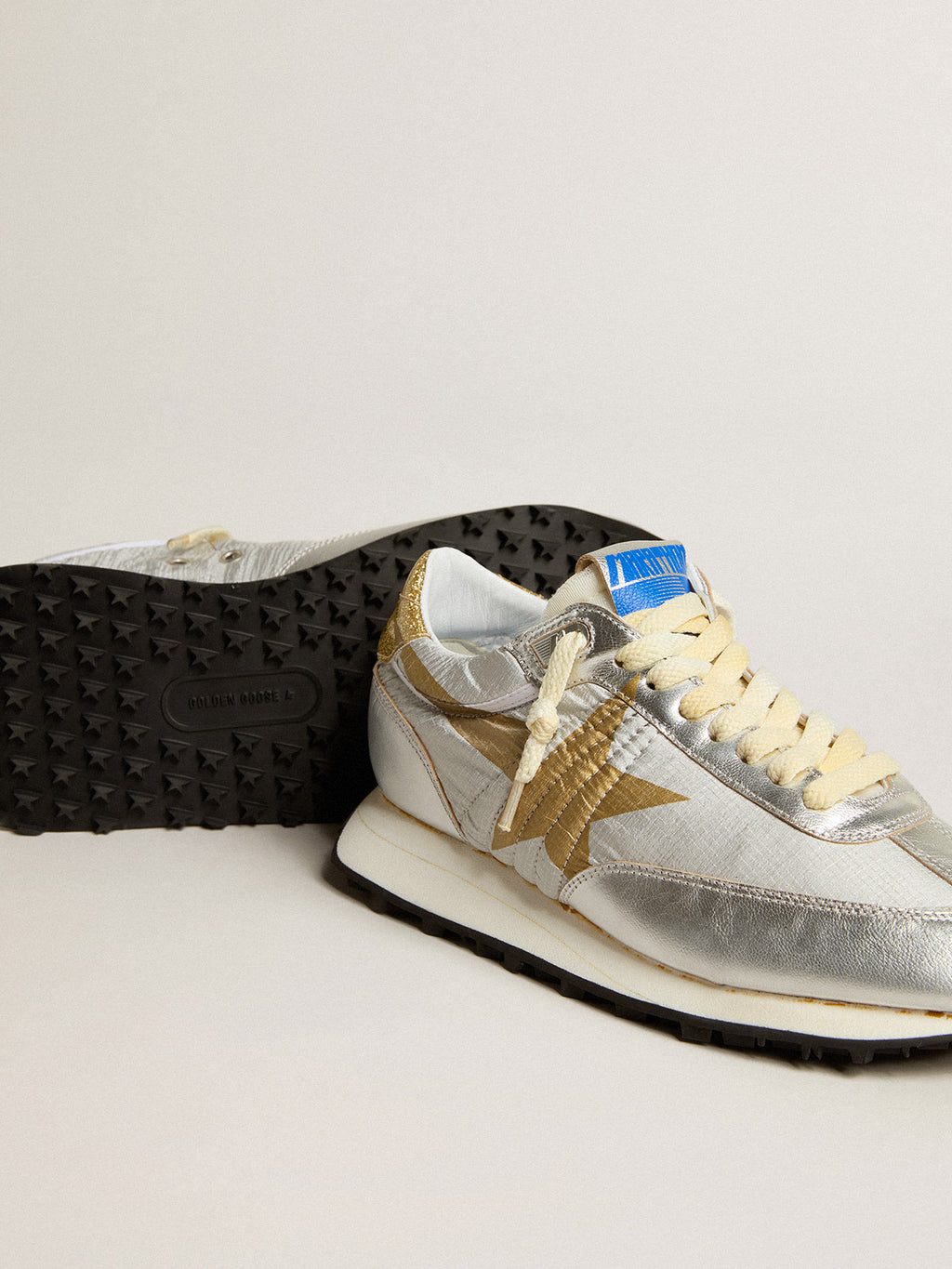 Women's Marathon with silver ripstop nylon upper and gold star| Golden Goose