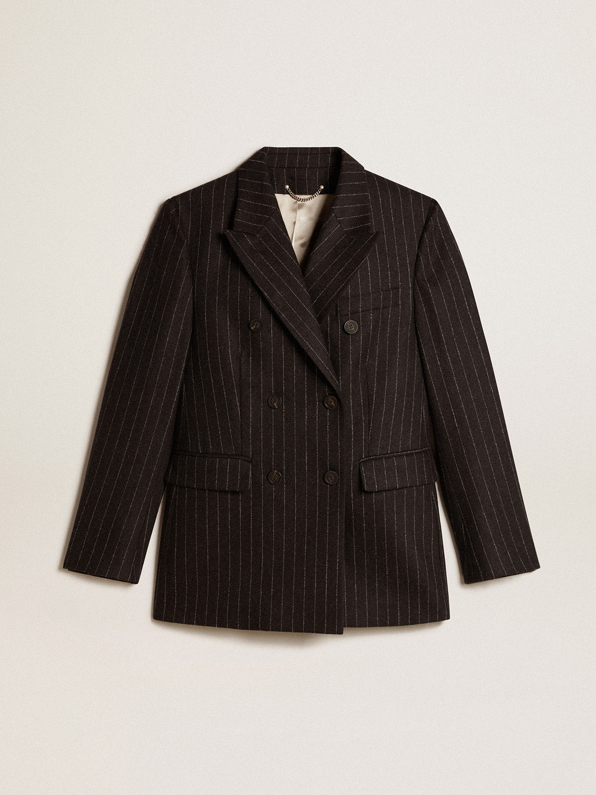 Women's double-breasted blazer in gray melange wool| Golden Goose