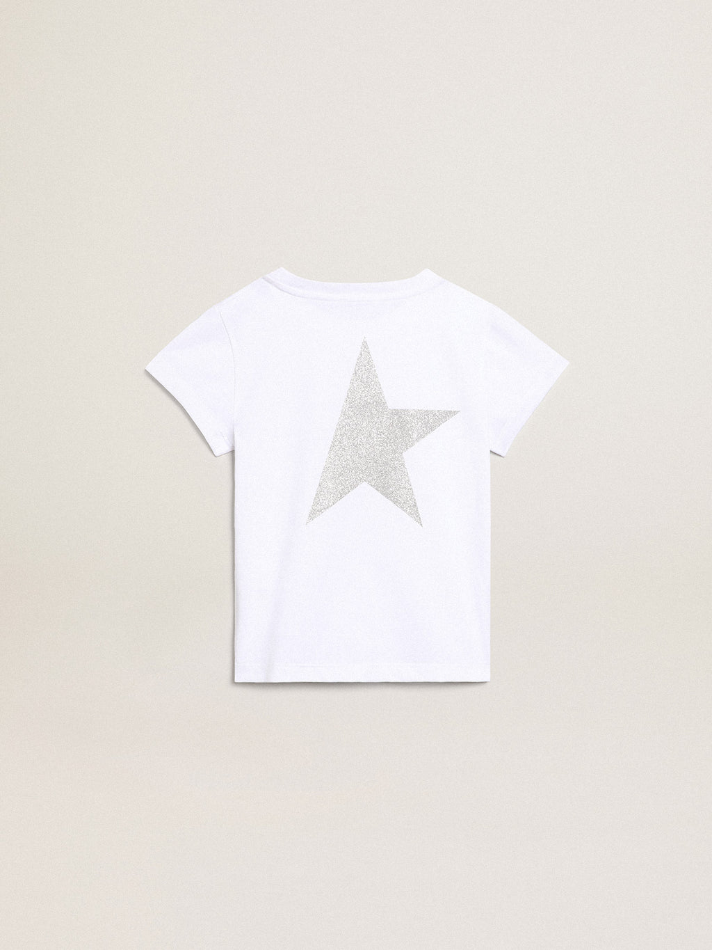 White and silver T-shirt with logo and maxi star in silver glitter| Golden Goose
