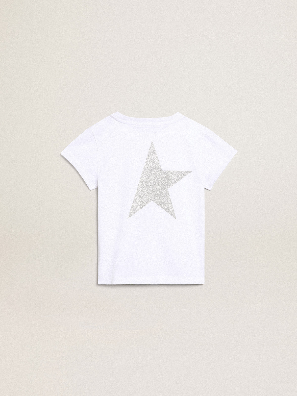 White and silver T-shirt with logo and maxi star in silver glitter| Golden Goose