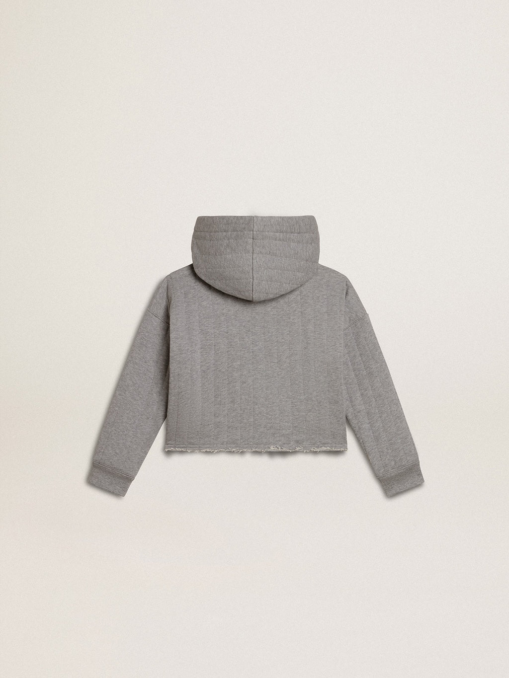 Girls' cropped sweatshirt in gray melange with a hood and embroidery on the front| Golden Goose