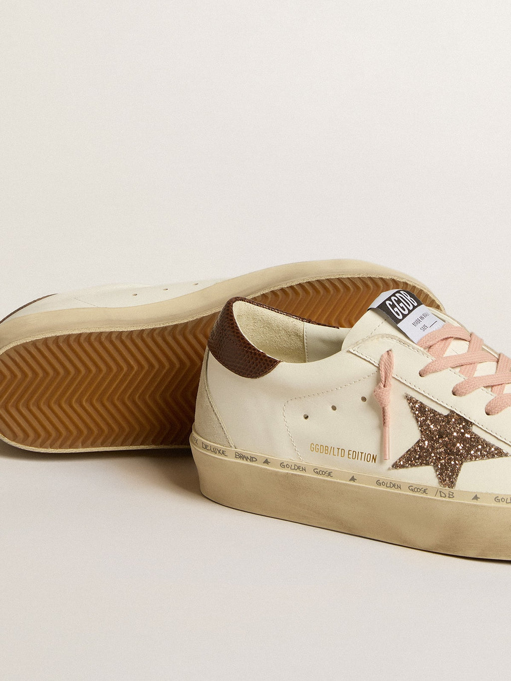 Women's Hi Star LTD with glitter star and brown lizard-print heel tab| Golden Goose