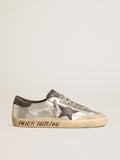 Men's silver Super-Star LTD with black nubuck star and heel tab| Golden Goose