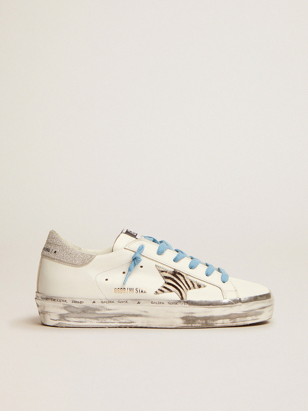 Hi Star sneakers with zebra-print pony skin star and glitter heel tab| Golden Goose