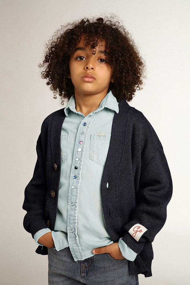 Dark blue cotton cardigan with logo on the back| Golden Goose