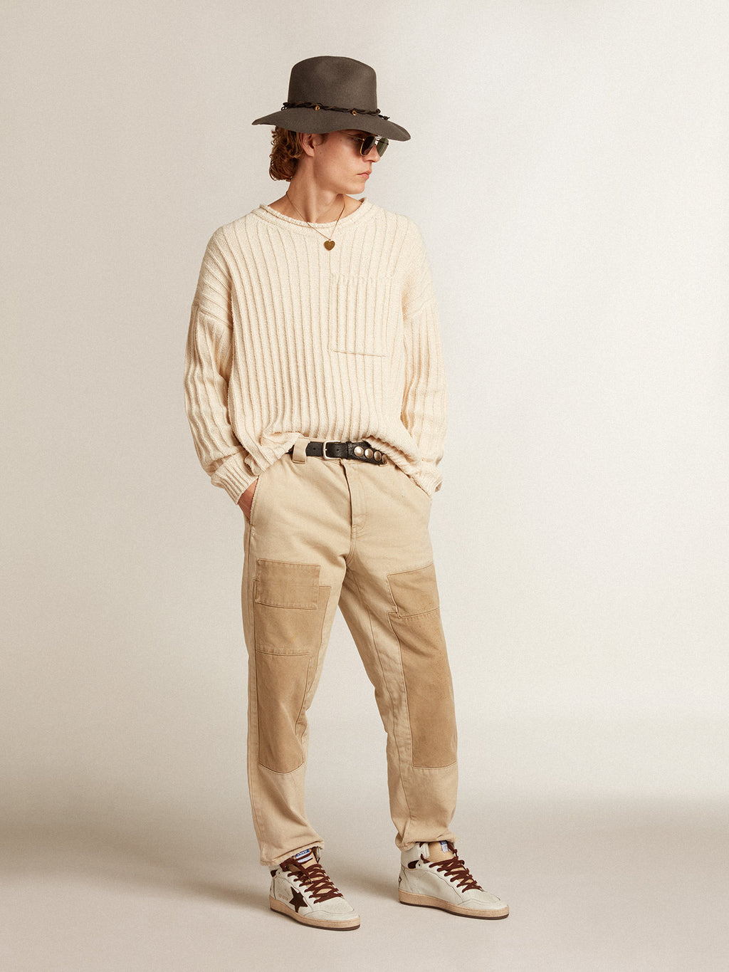 Cotton pants in beige mix| Golden Goose