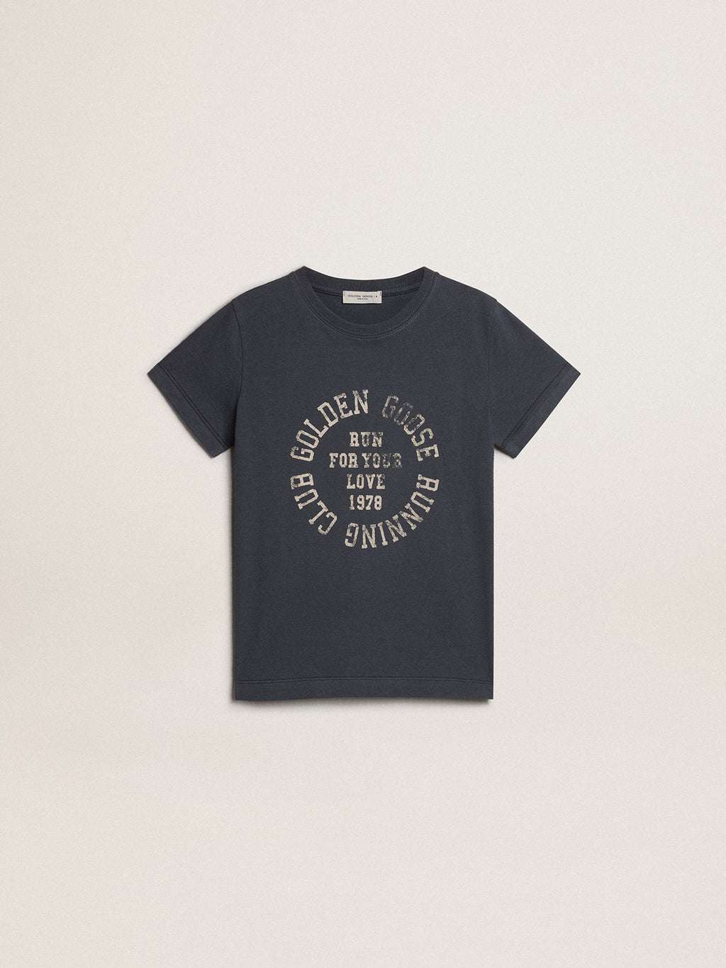 Boys' blue cotton T-shirt with print at the center| Golden Goose