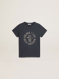 Boys' blue cotton T-shirt with print at the center| Golden Goose