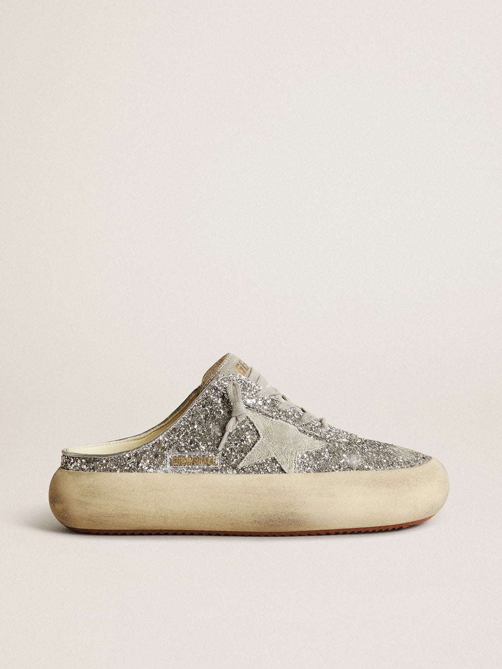 Women's Space-Star Sabot in glitter with ice-gray star and tab| Golden Goose