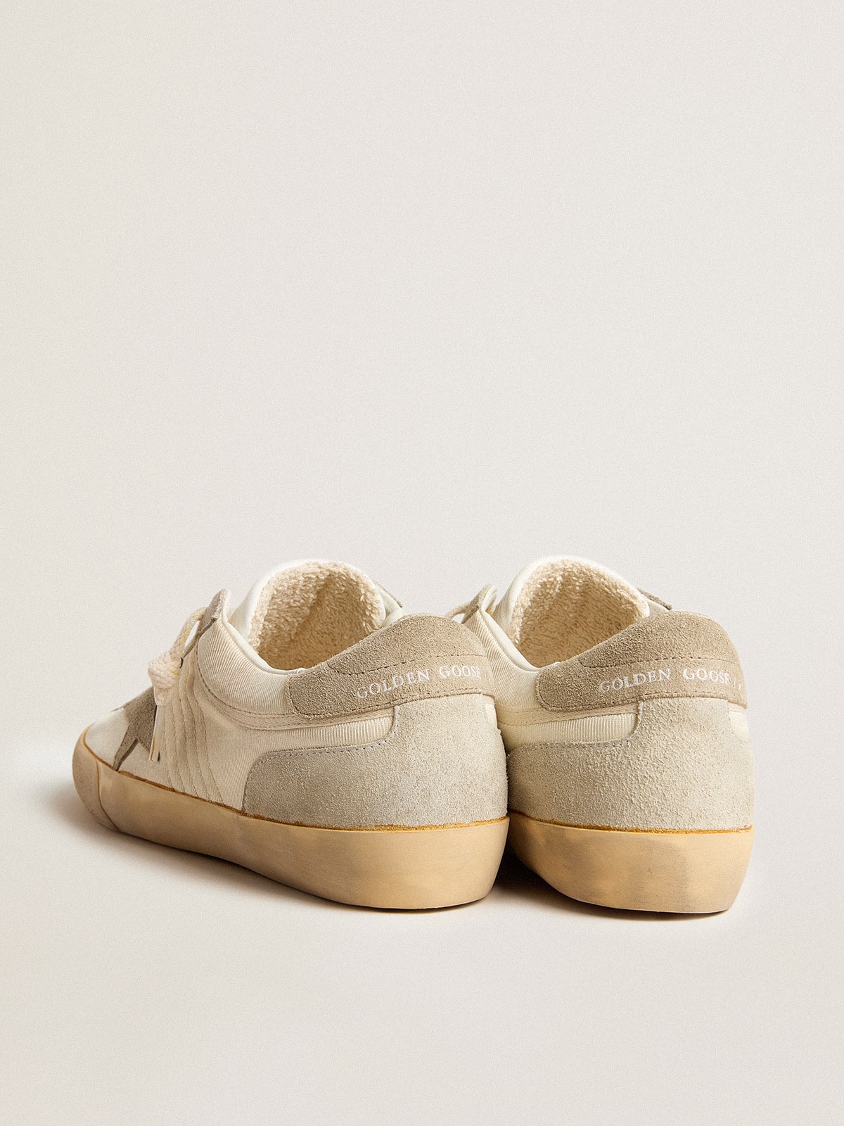Women's Super-Star LAB in nylon with dove-gray star and ice-gray suede inserts| Golden Goose