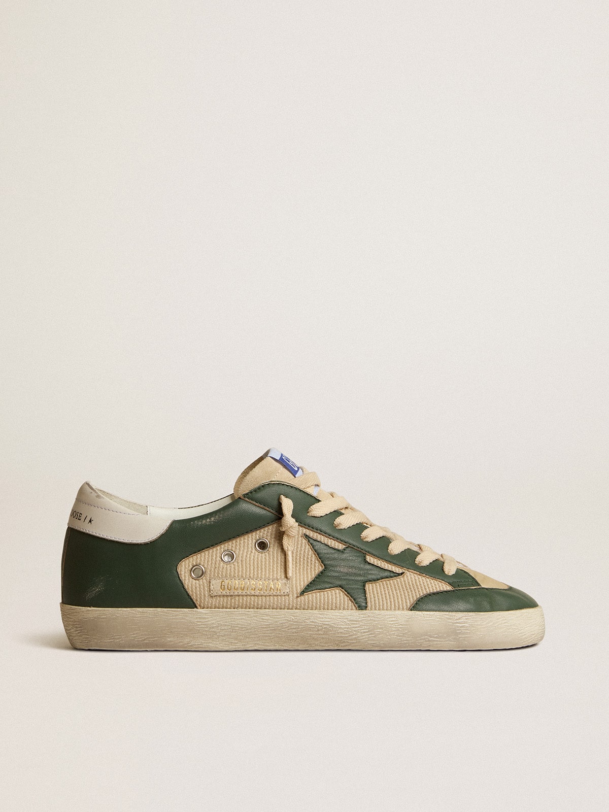 Men's Super-Star LTD in cream mesh and green nappa with nappa star| Golden Goose