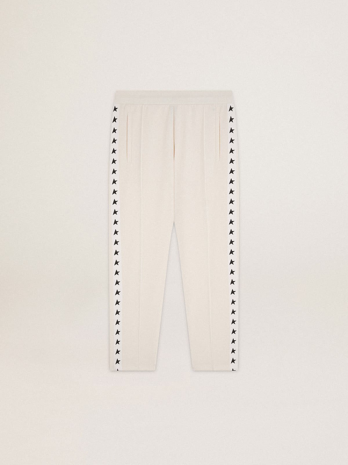 Men's white joggers with black stars on the sides| Golden Goose