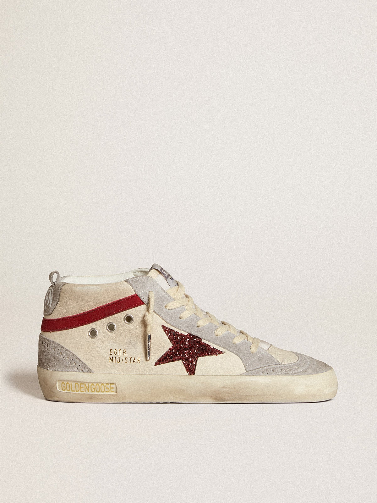 Women's Mid Star in leather with glitter star and red nubuck flash| Golden Goose