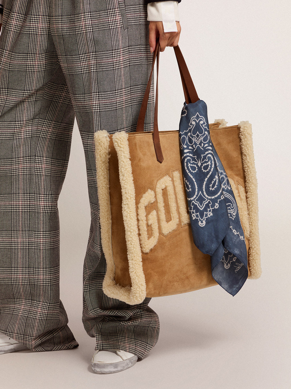 North-South California Bag in suede leather with shearling| Golden Goose