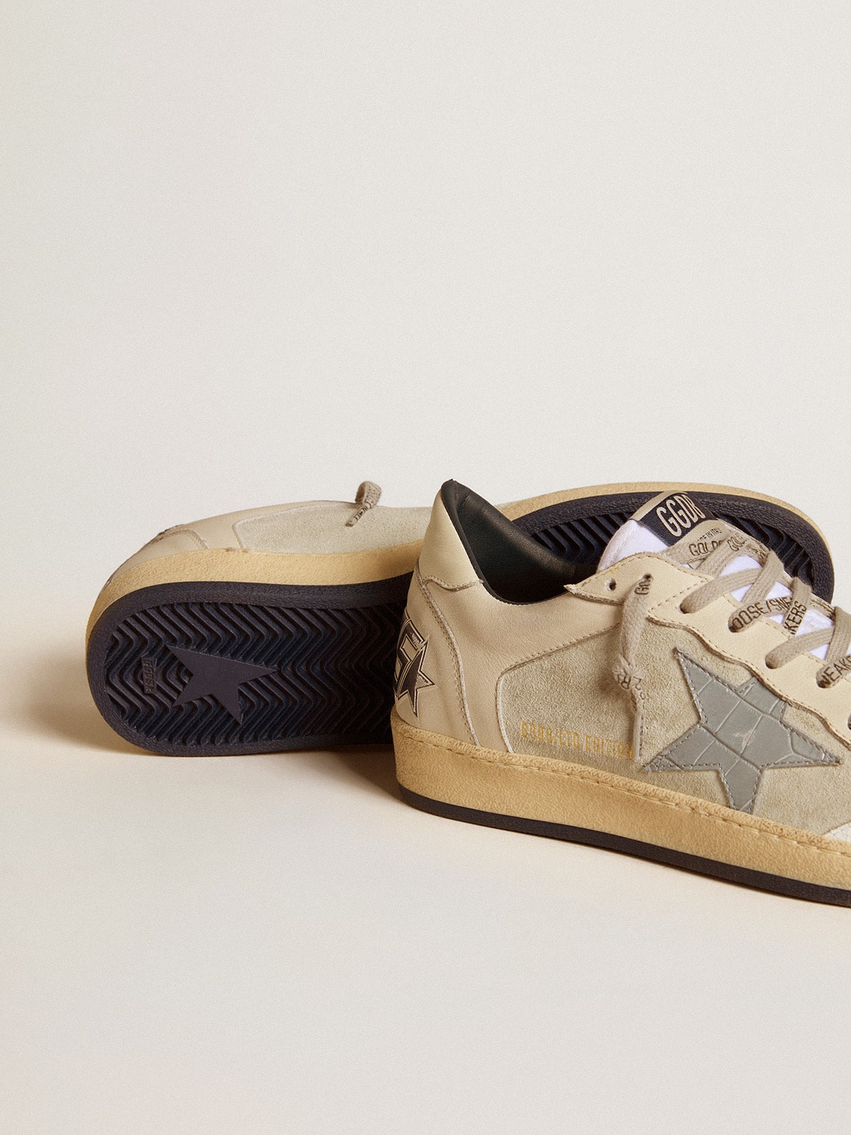 Men's Ball Star LTD in leather and suede with crocodile print leather star| Golden Goose