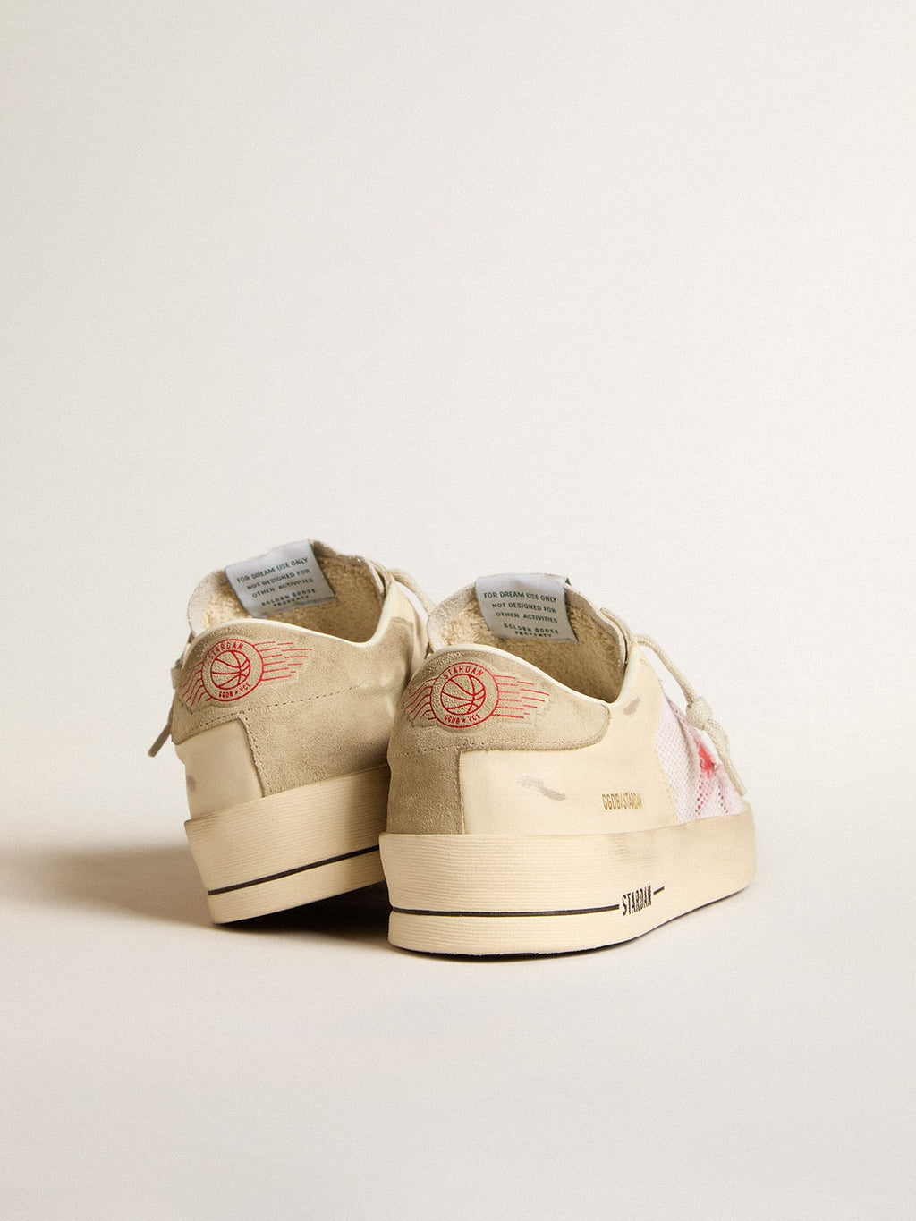 Men's Stardan in white leather and mesh with red star and sand-colored heel tab| Golden Goose