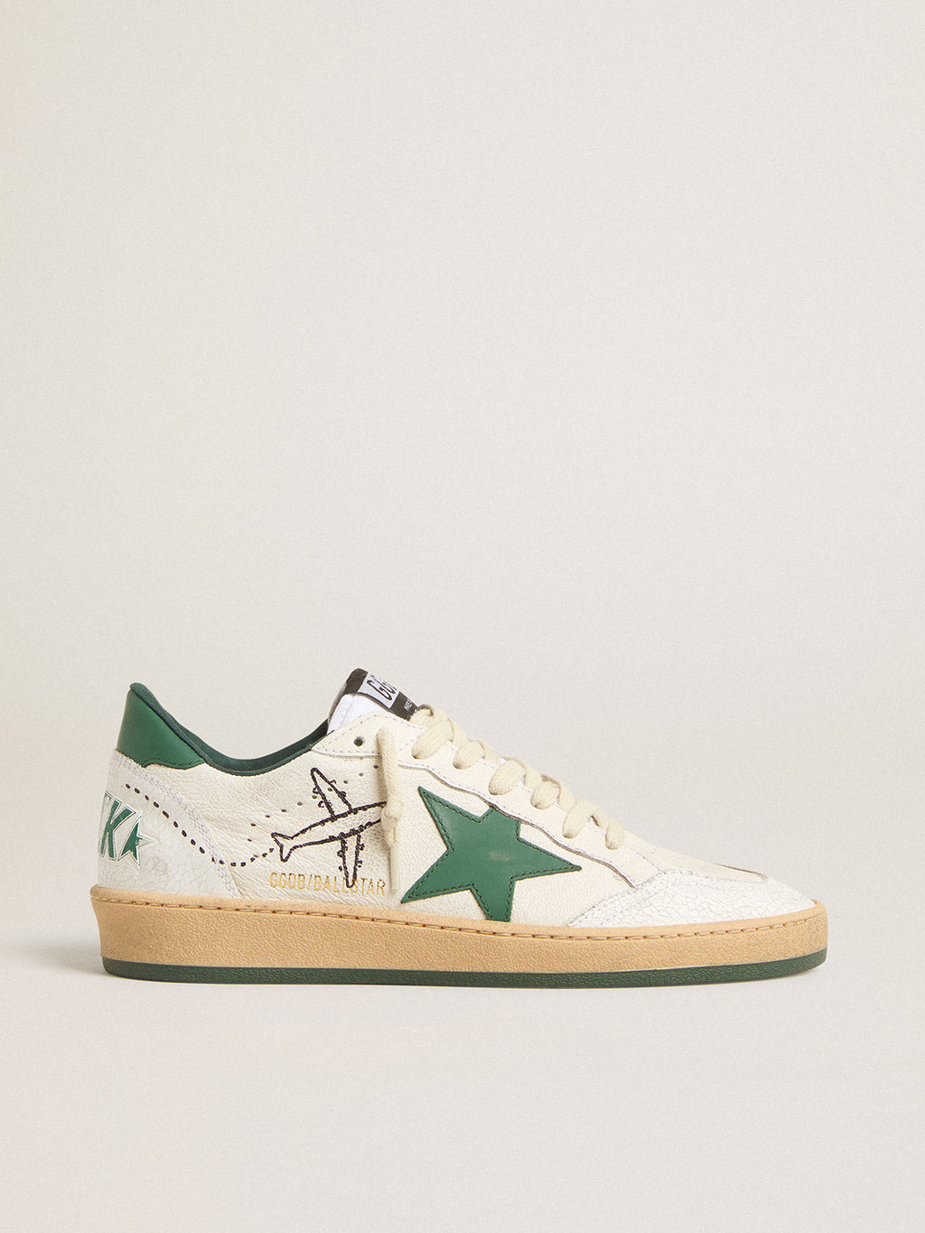 Ball Star Wishes in white nappa leather with green leather star and heel tab| Golden Goose