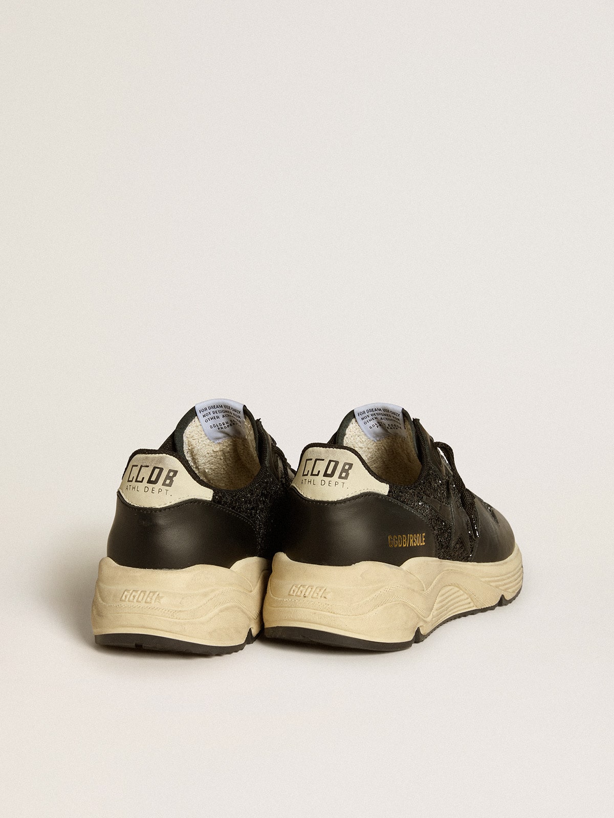 Women's Running Sole in black glitter with leather star and nubuck heel tab| Golden Goose