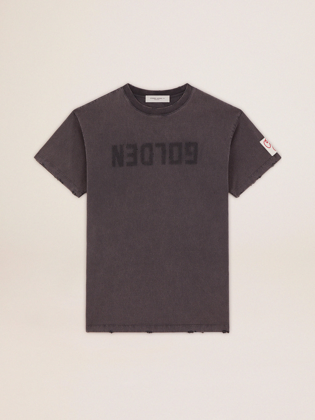 Women's gray T-shirt dress with distressed treatment| Golden Goose