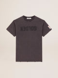 Women's gray T-shirt dress with distressed treatment| Golden Goose