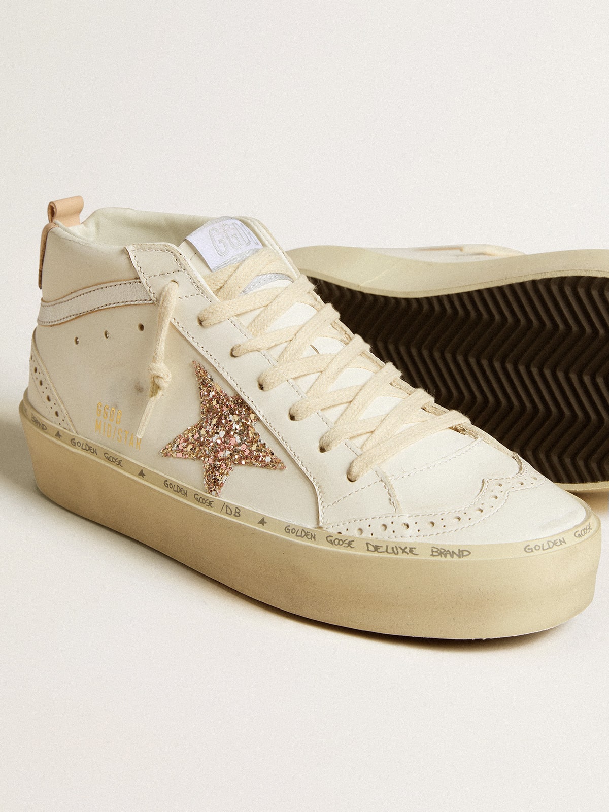 Mid Star with glitter star and metallic silver leather flash| Golden Goose