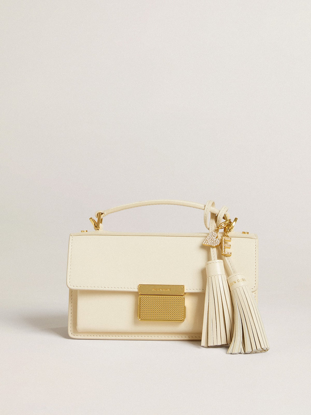 Letter E charm in gold-colored brass with crystals| Golden Goose