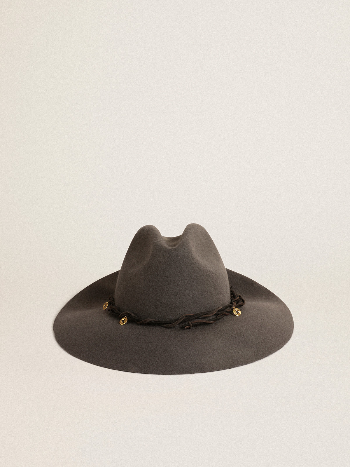 Gray wool Fedora hat with leather strap and pendants| Golden Goose