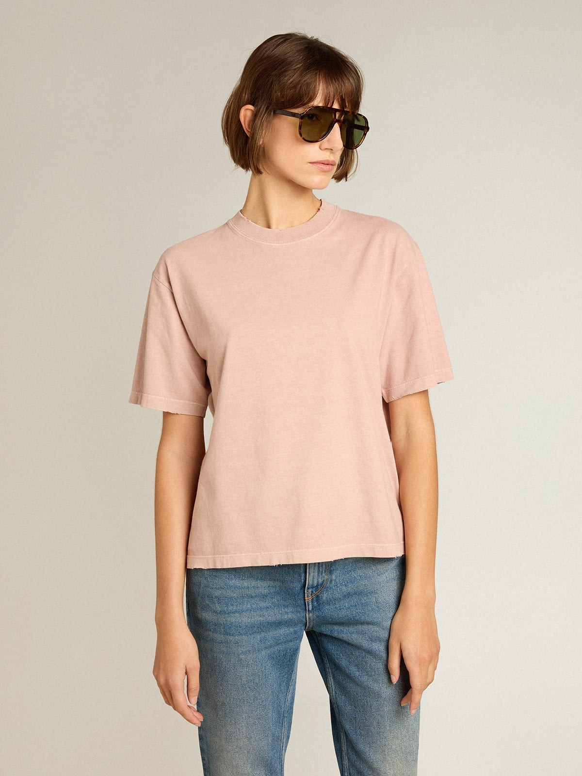 Powder-pink T-shirt with reverse logo on the back - Jersey Capsule| Golden Goose