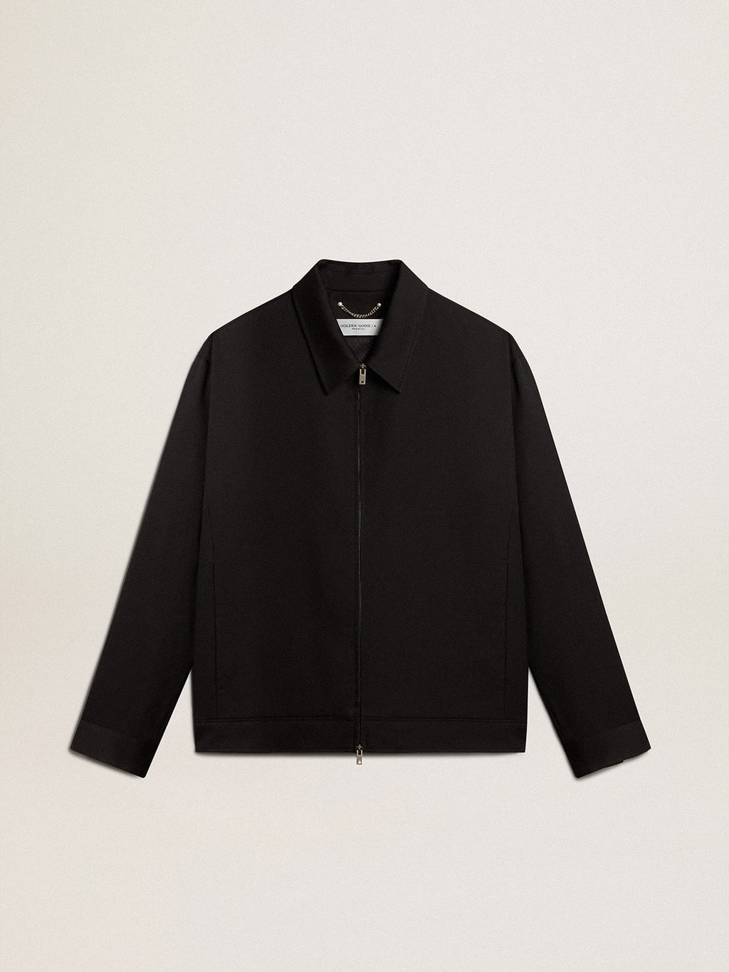 Men's zip-up jacket in black wool gabardine| Golden Goose