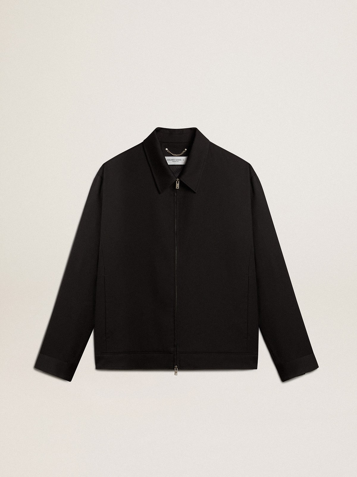 Men's zip-up jacket in black wool gabardine| Golden Goose