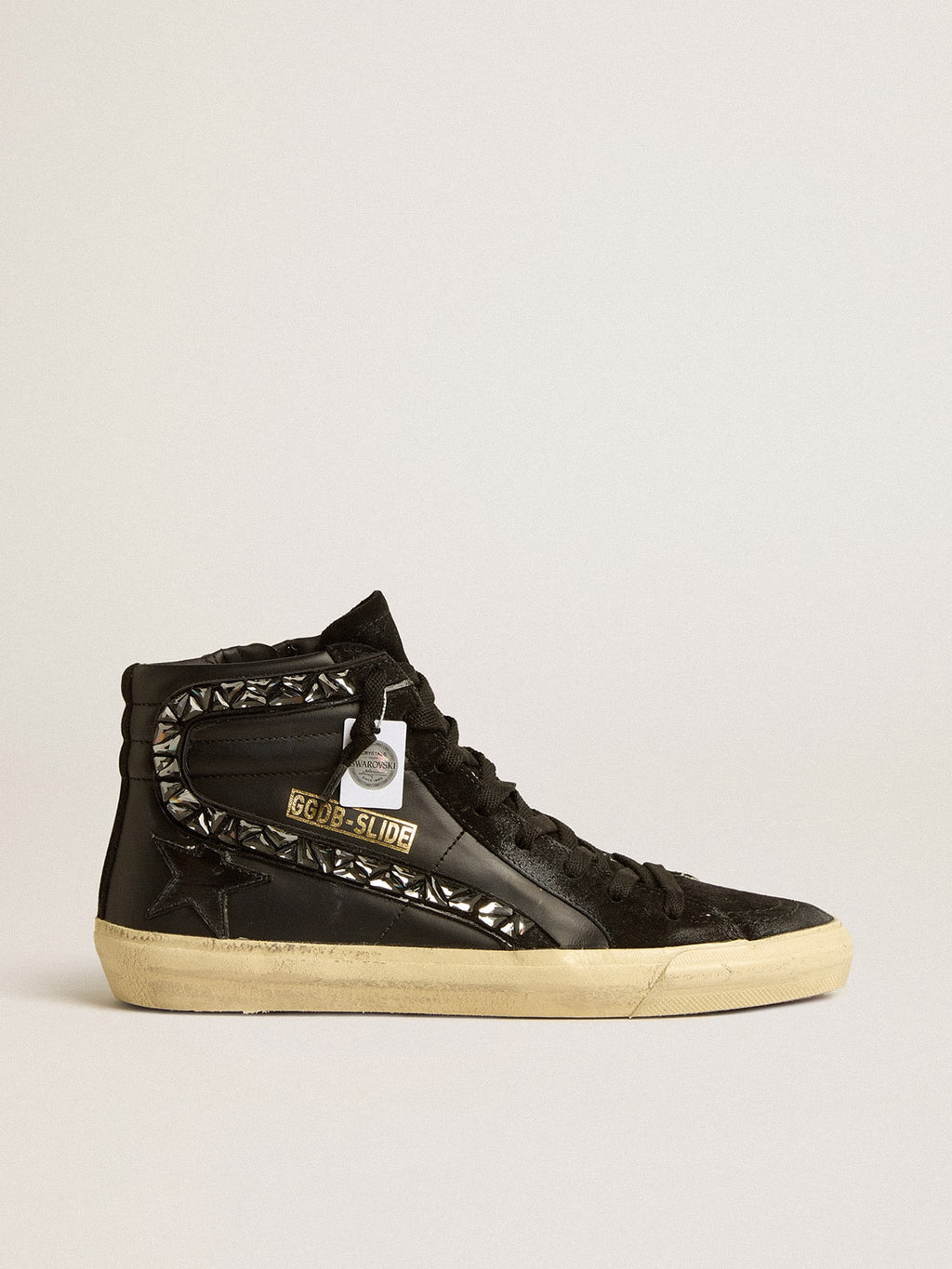 Slide in leather with black star and Swarovski crystal flash| Golden Goose