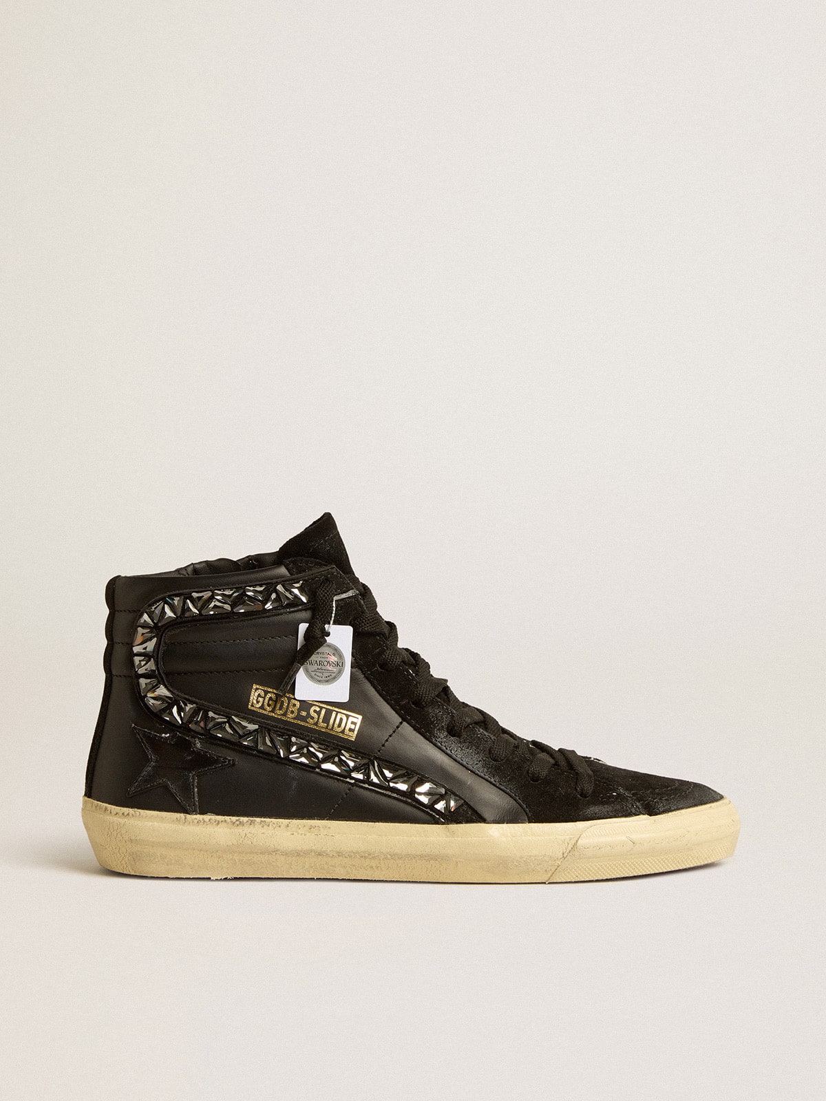 Slide in leather with black star and Swarovski crystal flash| Golden Goose