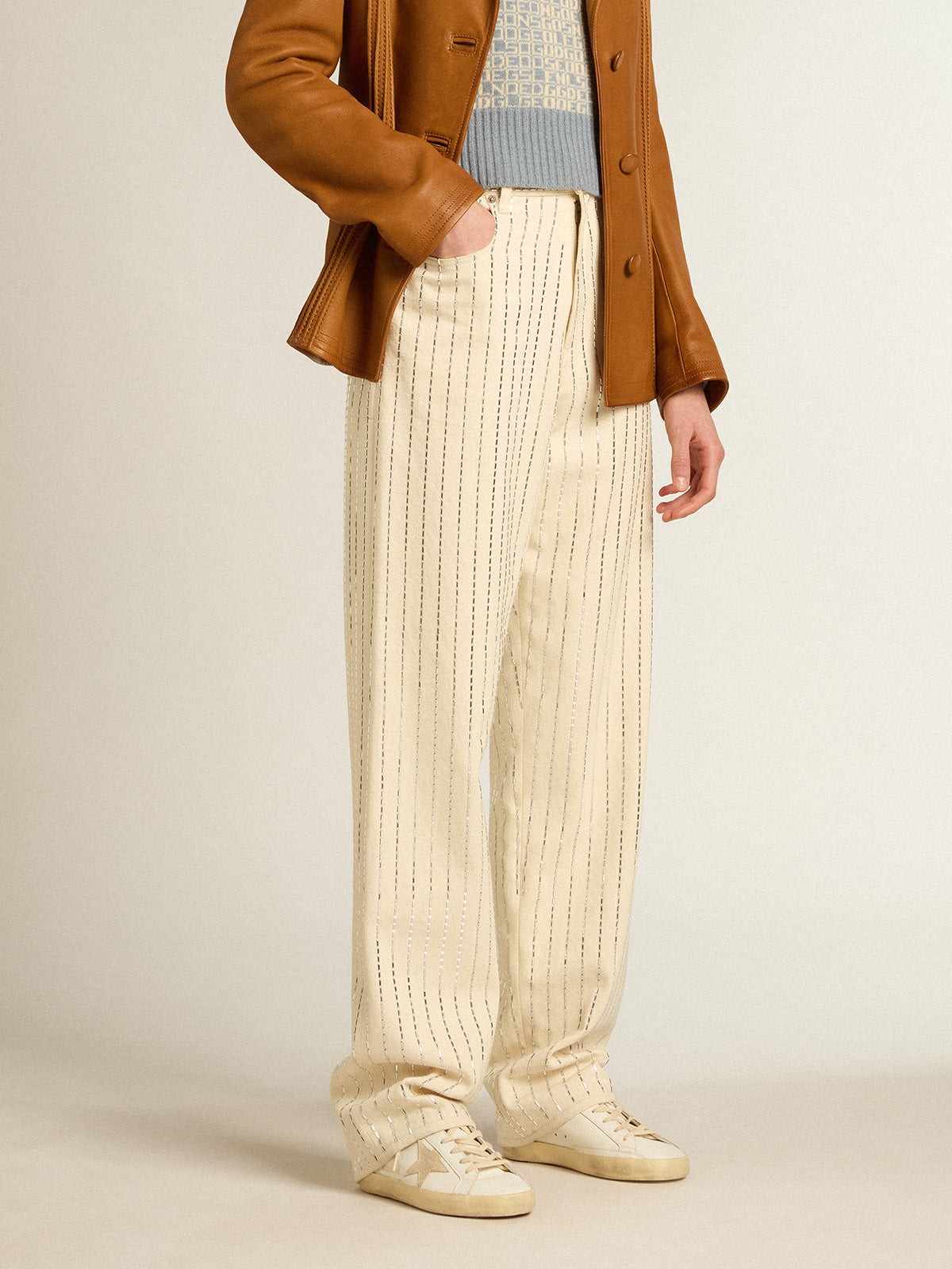 Super-Star with a suede star and peach-pink glitter heel tab| Golden Goose