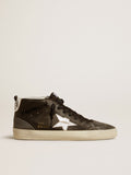 Women's Mid Star in black leather with silver metallic leather star| Golden Goose
