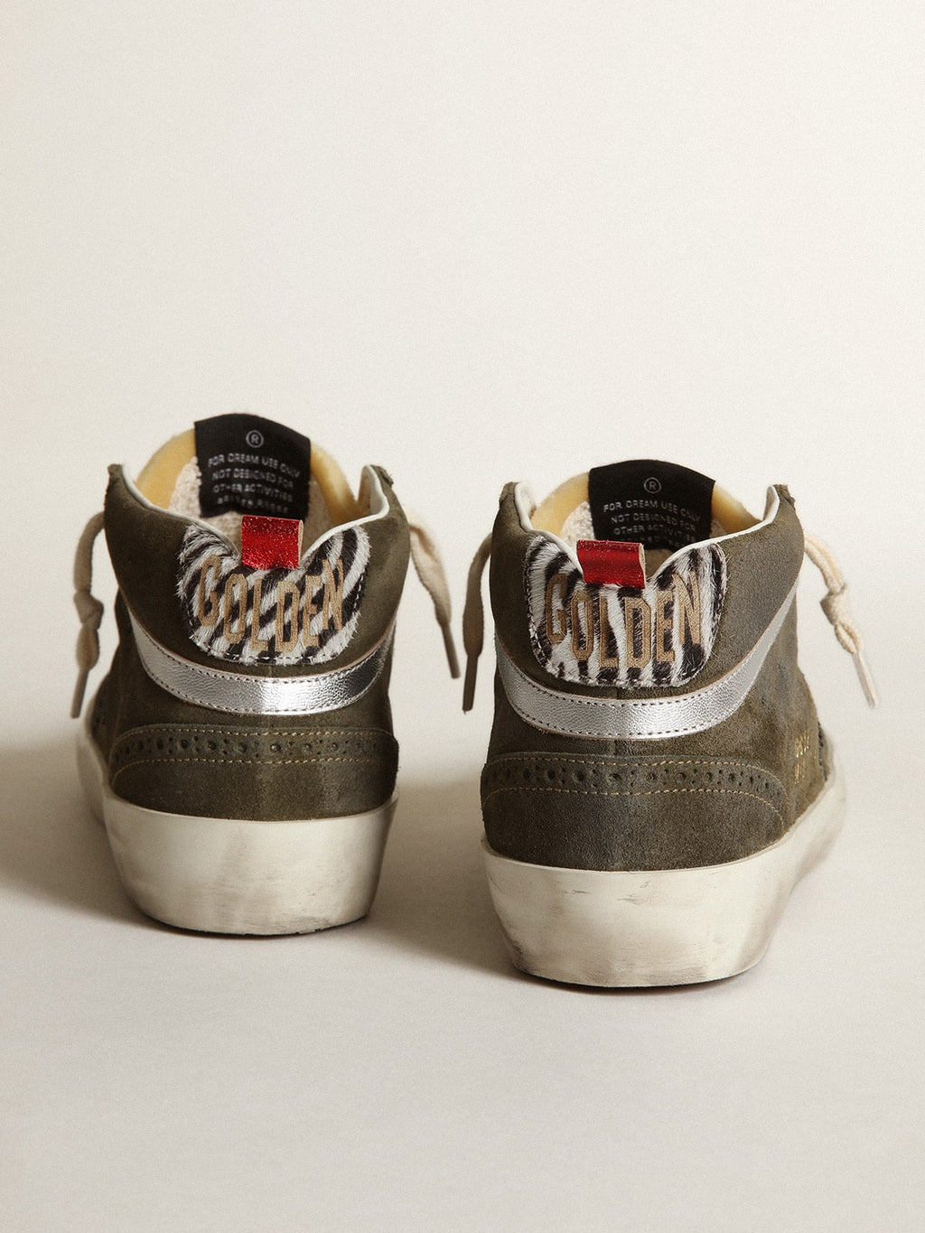 Women's Mid-Star in olive-green suede with black glitter star and pony skin heel tab| Golden Goose