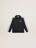 Dark blue zipped sweatshirt with white strip and contrasting stars| Golden Goose