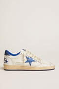 Women's Ball Star in white nappa with bright blue metallic leather star and heel tab| Golden Goose