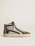 Silver Slide with a black leather star and glitter flash| Golden Goose